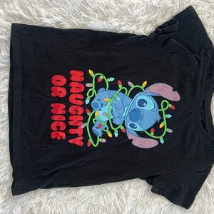 Disney Black Kids' Stitch 'Naughty or Nice' Graphic Tee Sz M 10/12 Gently Used